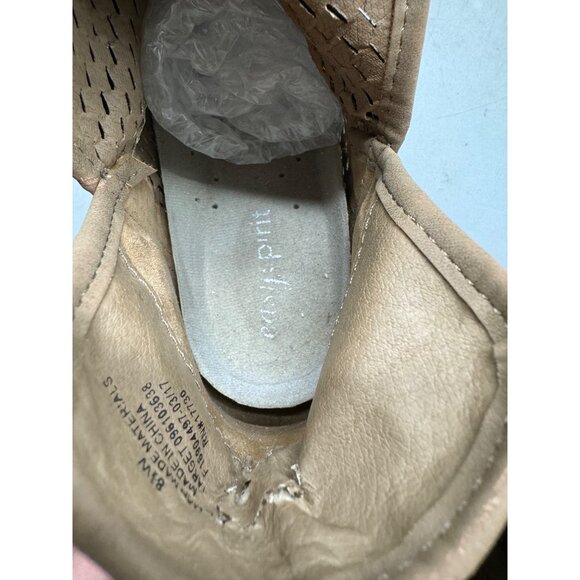 Tan Perforated Ankle Boots For Women Size 8.5 chunk 1" heal slip on V-sides READ - Picture 6 of 14